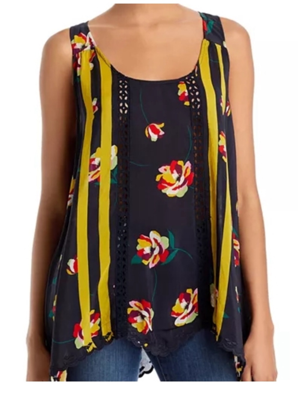 Johnny Was Emily Floral Print Sleeveless Top Blouse Cupra Rayon Black Small